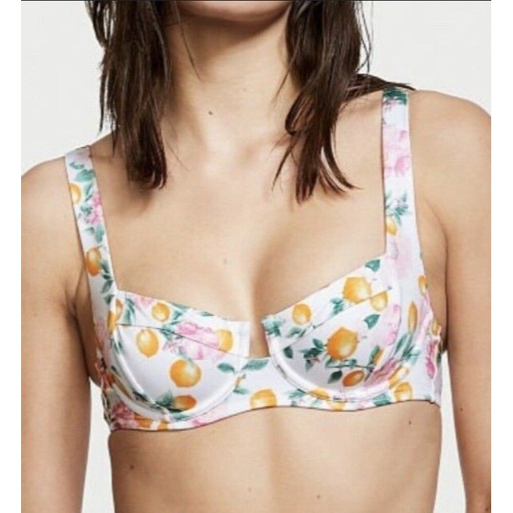 Victoria’s Secret Women’s Bikini Top Size 36DD White Floral Tie Back Underwire